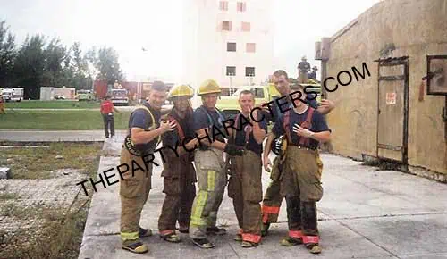 Firefighter character performer from The Party Characters at a children's birthday party in South Florida